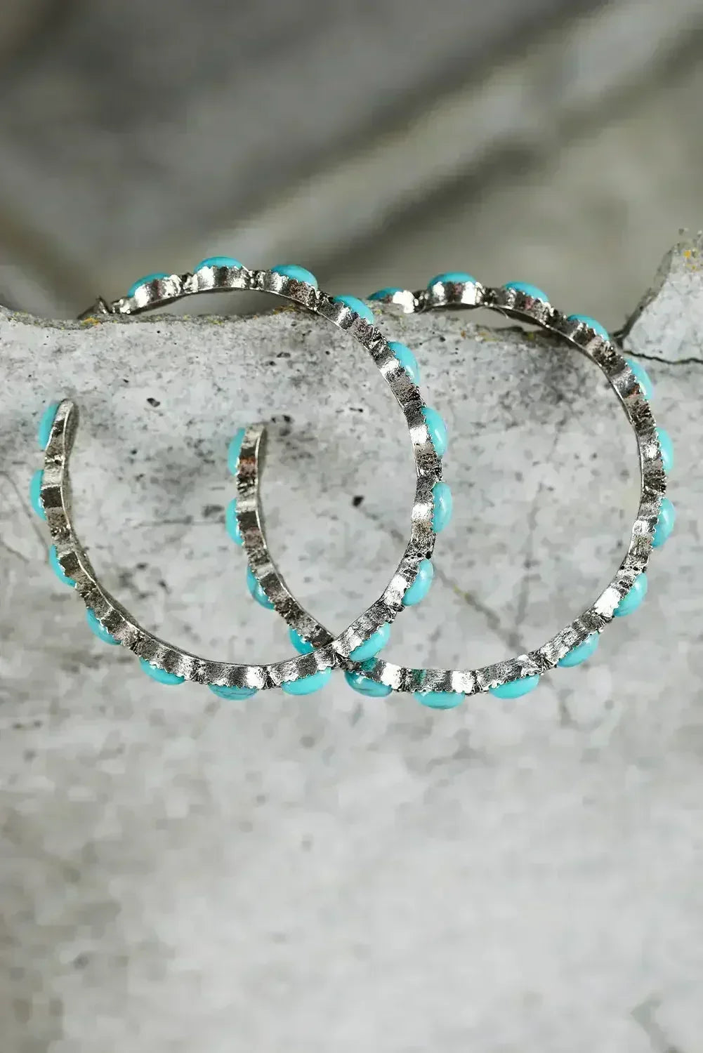 Turquoise C-Shape Hoop Earrings | Bold Statement Earrings - Femstylo