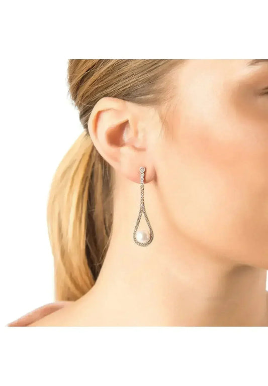 Latelita Cradled Pearl Drop Earrings Silver | Femstylo