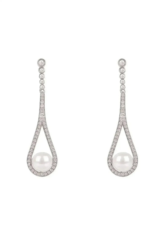 Latelita Cradled Pearl Drop Earrings Silver | Femstylo