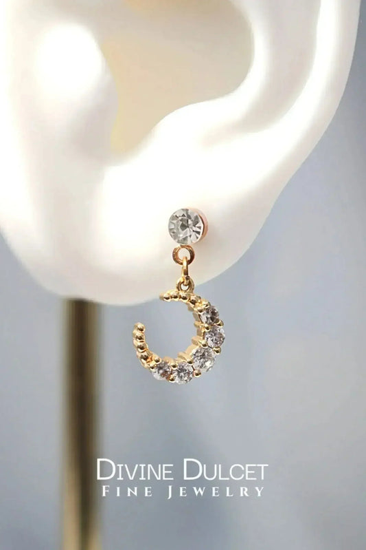 Moon Earrings - 24K Gold & Cubic Zirconia | Femstylo