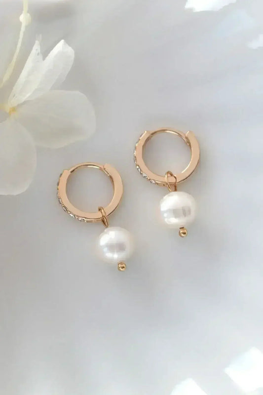Baroque Pearl Hoop Earrings - 24K Gold & CZ | Femstylo