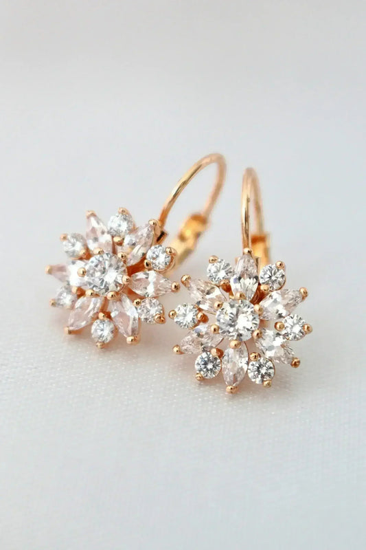 Sunflower Huggie Earrings - 18K Rose Gold & CZ | Femstylo