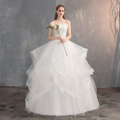 Sleeveless Embroidered Strapless Wedding Gown