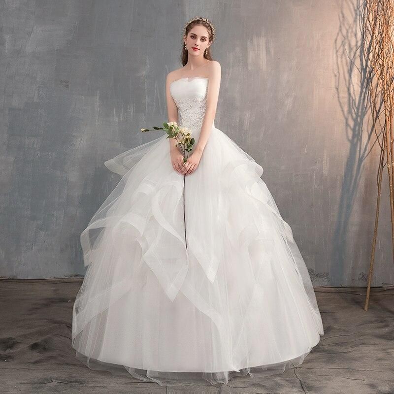 Sleeveless Embroidered Strapless Wedding Gown