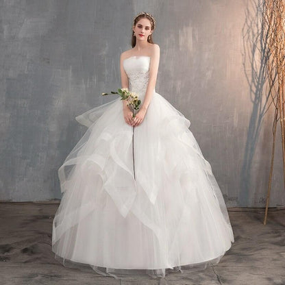 Sleeveless Embroidered Strapless Wedding Gown