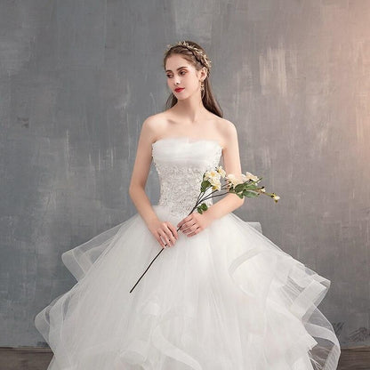 Sleeveless Embroidered Strapless Wedding Gown