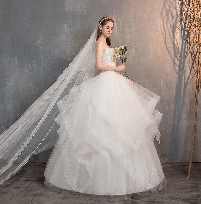 Sleeveless Embroidered Strapless Wedding Gown