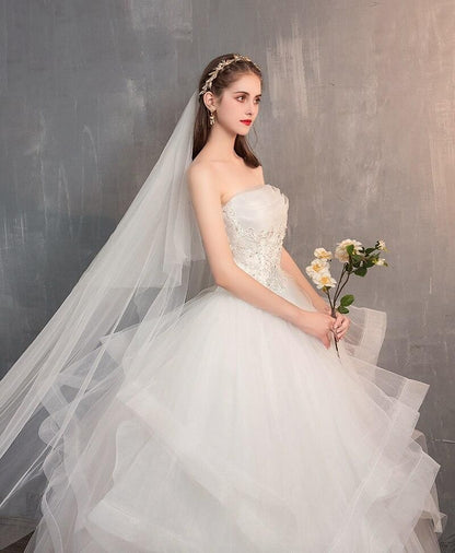 Sleeveless Embroidered Strapless Wedding Gown