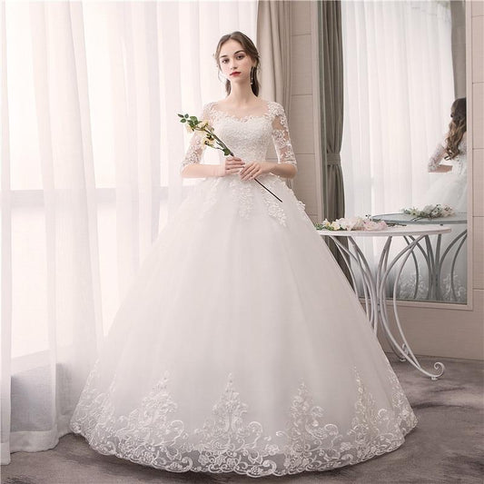 Sexy O Neck Half Sleeve Fashion Slim Lace Embroidery Wedding Gown