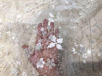 Luxury Beaded Lace Wedding Dress with 3D Floral Design