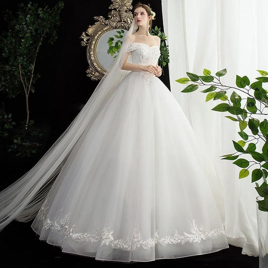 Sexy Off The Shoulder Boat Neck Bridal Gown