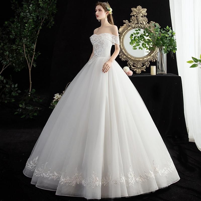 Sexy Off The Shoulder Boat Neck Bridal Gown