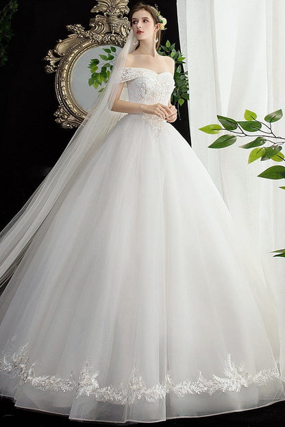 Sexy Off The Shoulder Boat Neck Bridal Gown