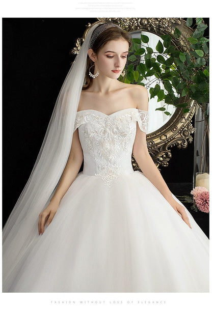 Sexy Off The Shoulder Boat Neck Bridal Gown