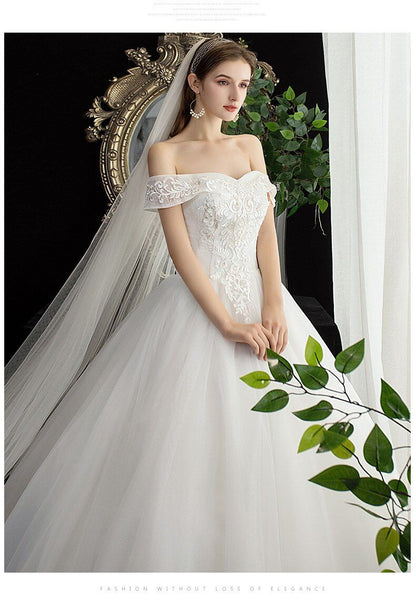 Sexy Off The Shoulder Boat Neck Bridal Gown