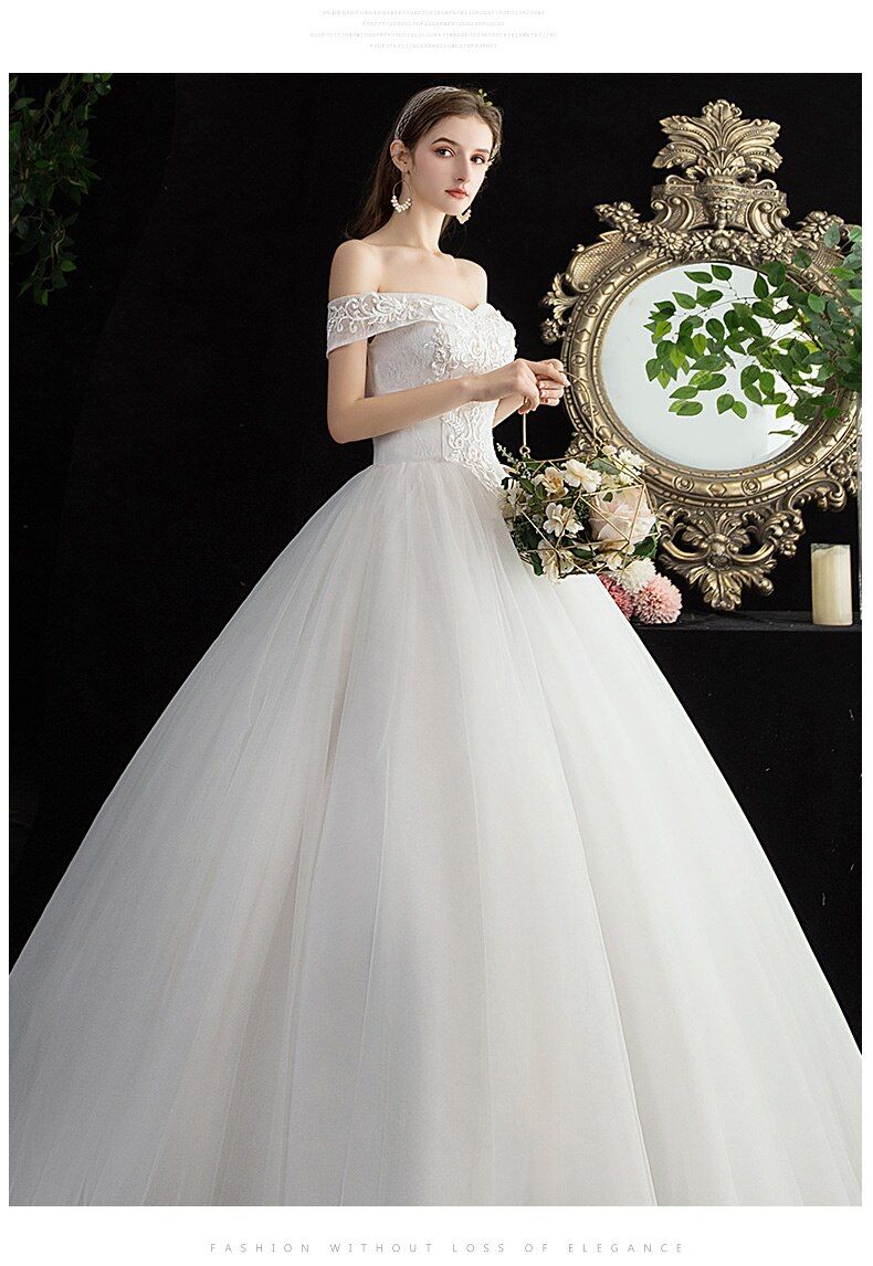 Sexy Off The Shoulder Boat Neck Bridal Gown