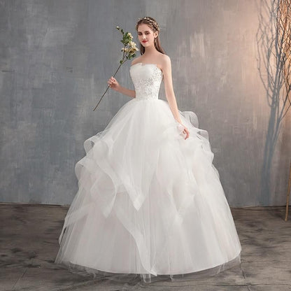 Sleeveless Embroidered Strapless Wedding Gown