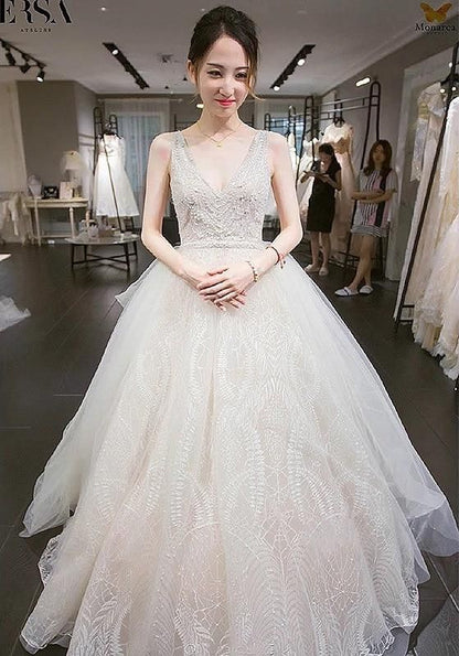 Luxury Wedding Dress Backless Sexy Pearl Beaded