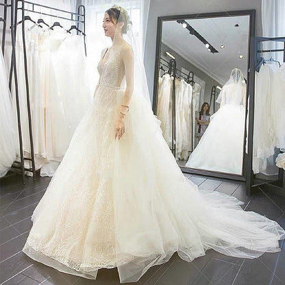 Luxury Wedding Dress Backless Sexy Pearl Beaded