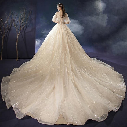 New Shiny Wedding Dress Luxury Beading Lace