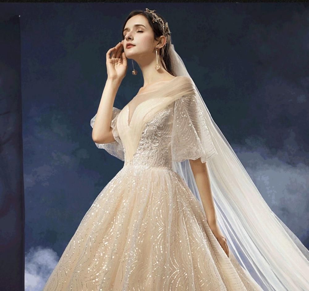 New Shiny Wedding Dress Luxury Beading Lace