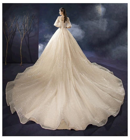 New Shiny Wedding Dress Luxury Beading Lace