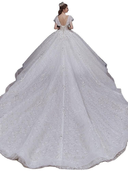 Luxury White Wedding Dress with Crystal Beads